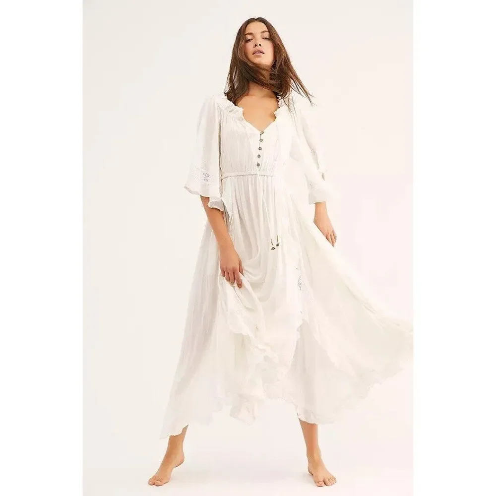 NWT FREE PEOPLE ENDLESS SUMMER BEACH BLISS MAXI DRESS IN IVORY